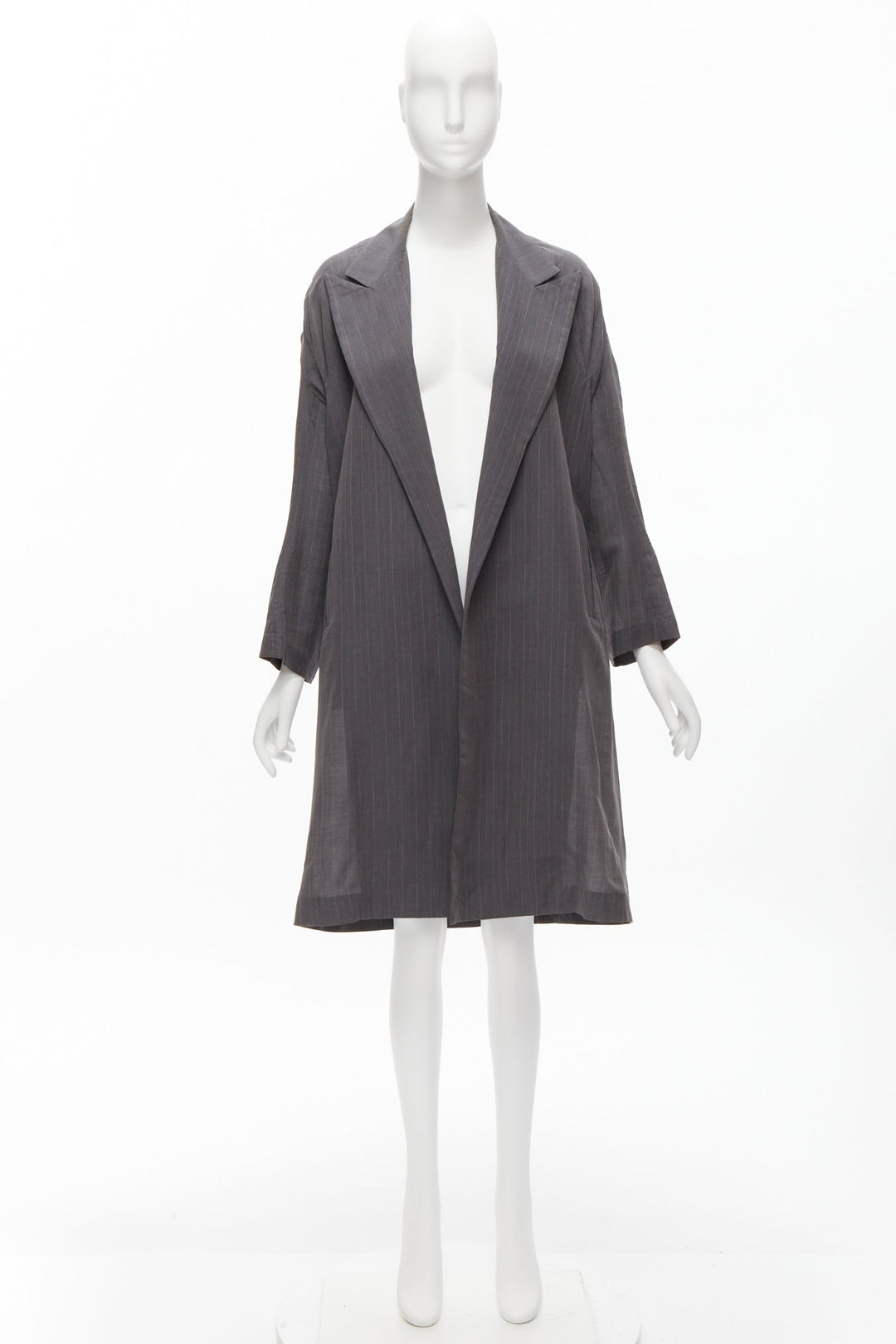 YOHJI YAMAMOTO grey notched peak lapel A-line wide cut coat JP1 S