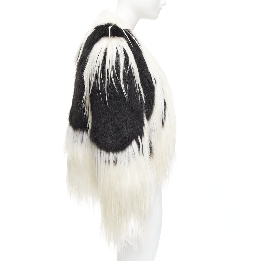 REVILLON black white rare goat rex rabbit fur patchwork long sleeve coat FR36 S