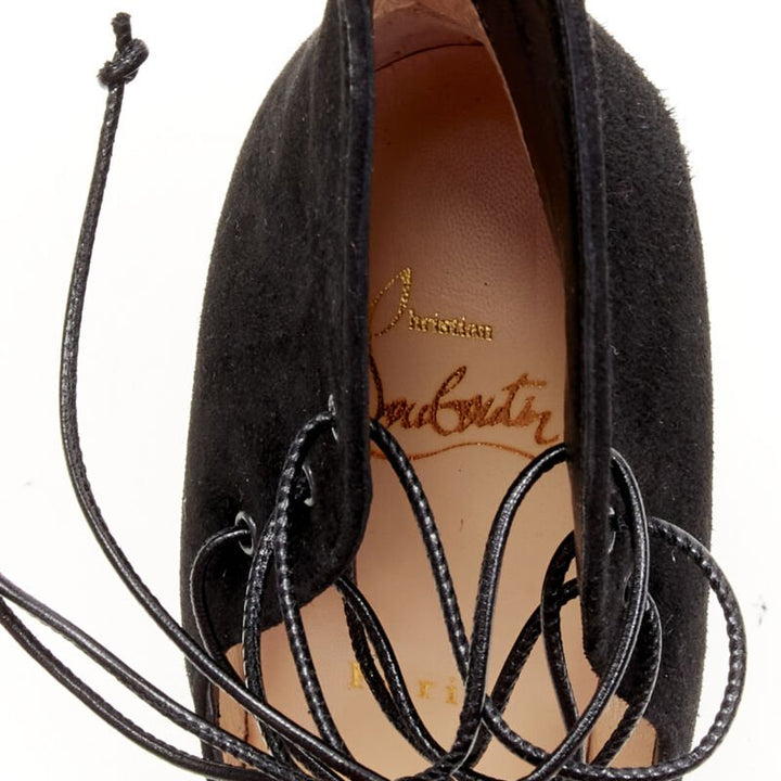 CHRISTIAN LOUBOUTIN Megavamp 120 black suede laced ankle peep heel EU37.5