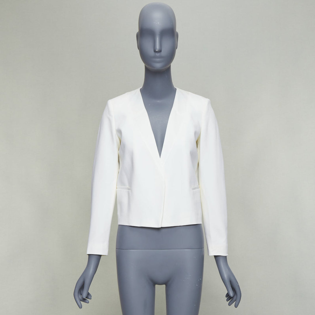 THEORY cream tromp loeil lapel shoulder pad cropped tux blazer US0 XS