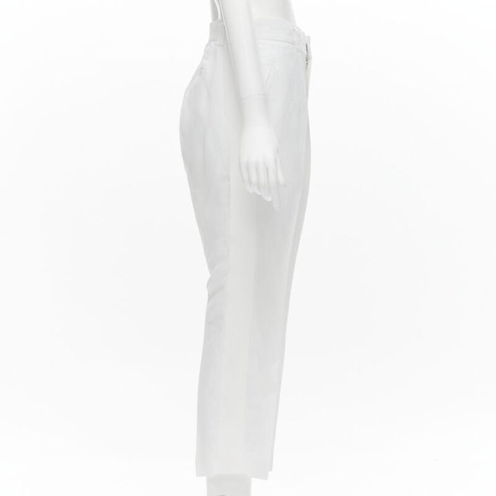 HAIDER ACKERMANN white grosgrain linen drop crotch cropped trousers FR38 S