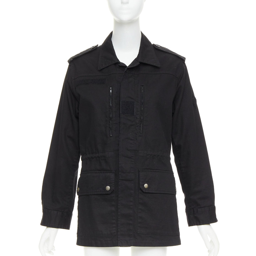 SAINT LAURENT 2018 black cotton ramie glitter logo safari jacket FR36 S
