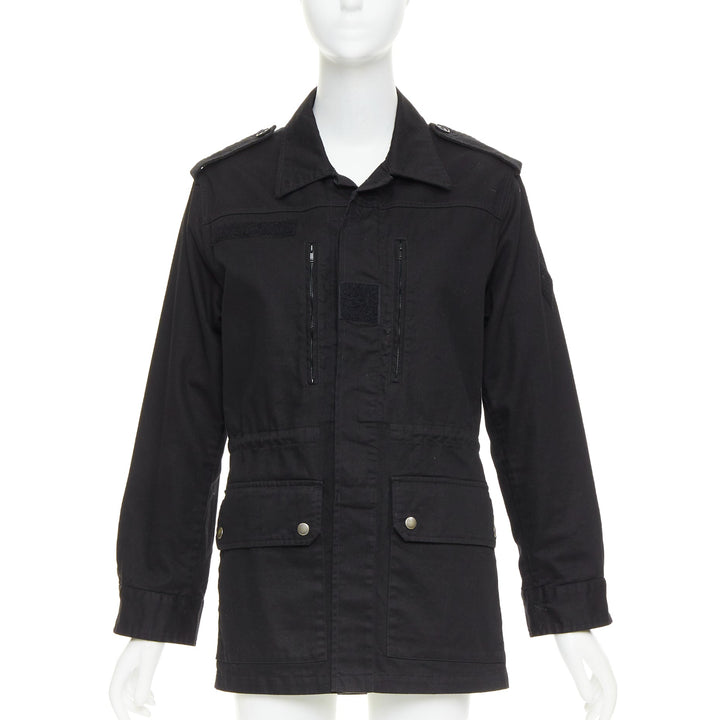 SAINT LAURENT 2018 black cotton ramie glitter logo safari jacket FR36 S