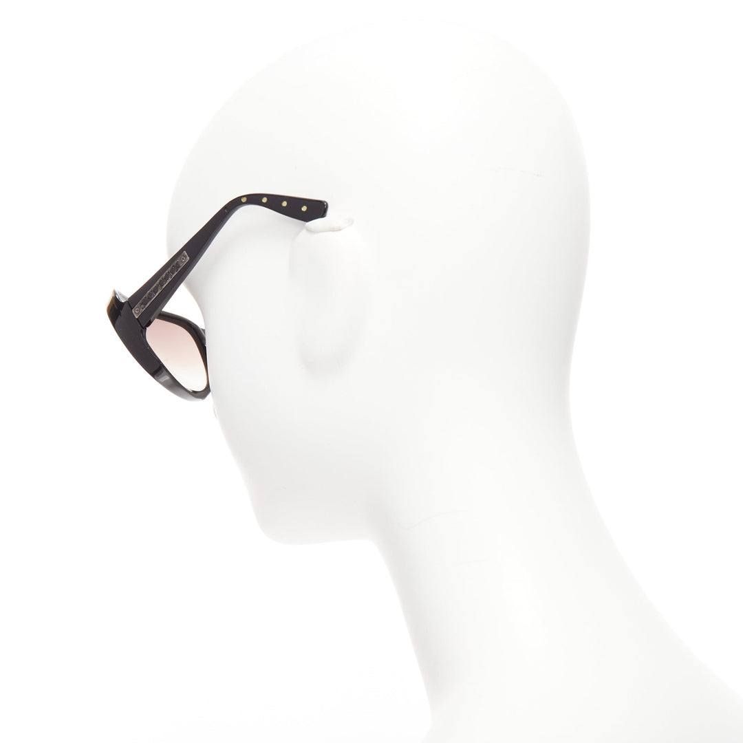BOTTEGA VENETA BV68S black woven leather trim brown oversized sunglasses