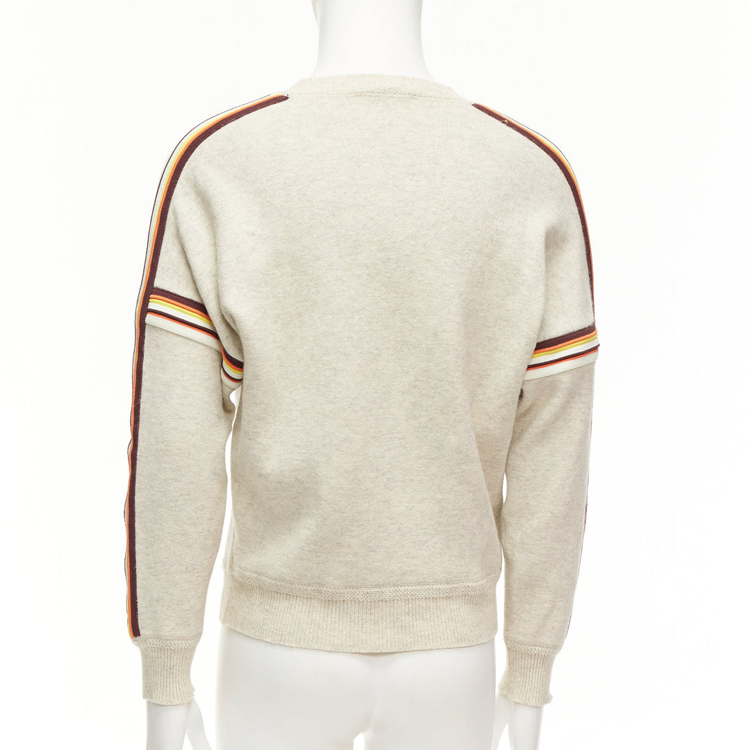 ISABEL MARANT Nelson grey melange cotton striped trim sweatshirt S