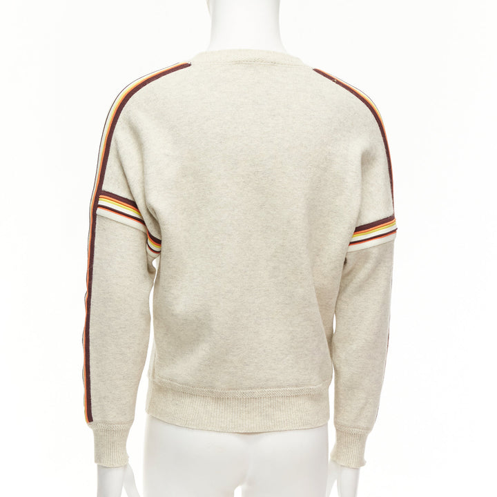 ISABEL MARANT Nelson grey melange cotton striped trim sweatshirt S