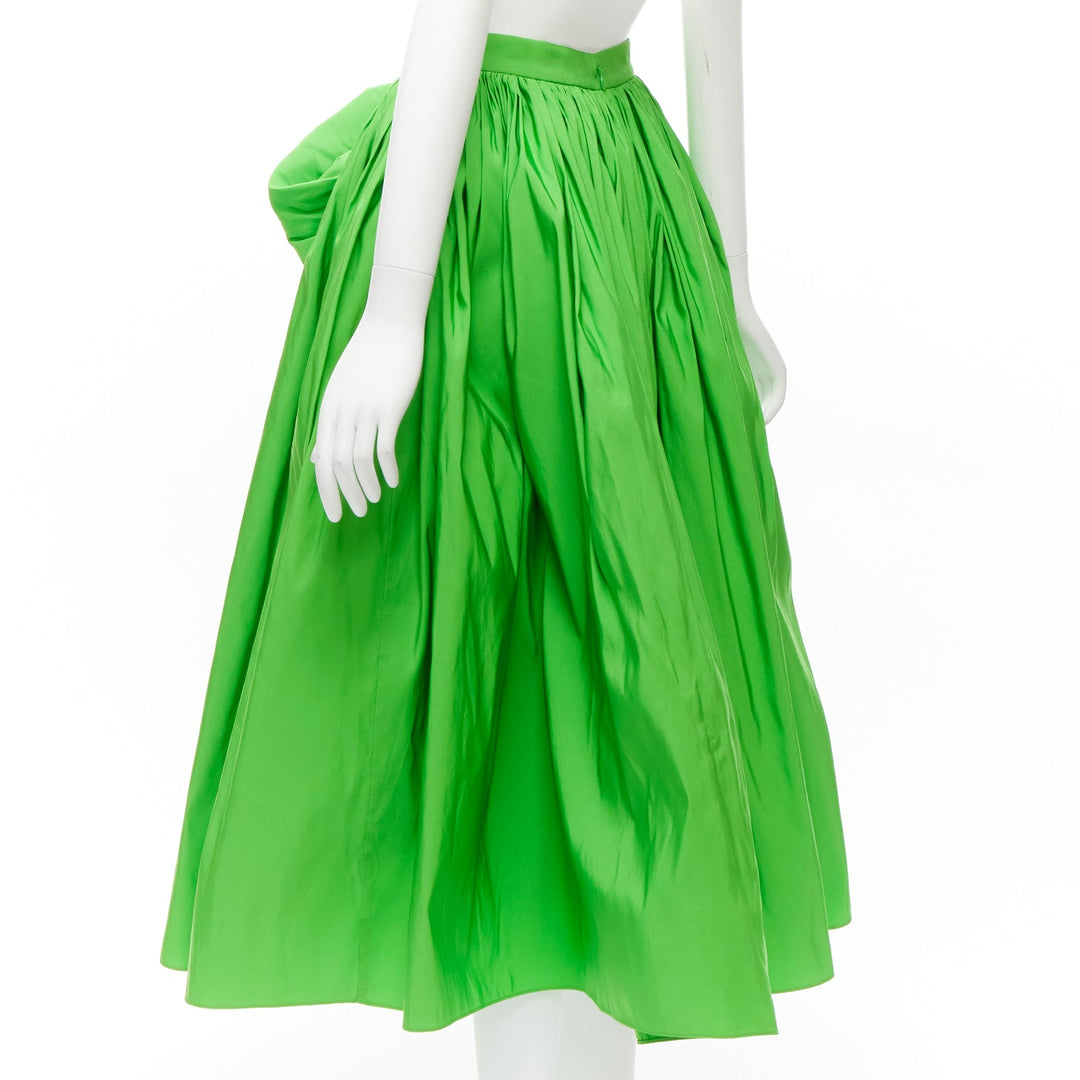 ALEXANDER MCQUEEN 2022 green taffeta bow detail high low cocktail skirt IT38 XS