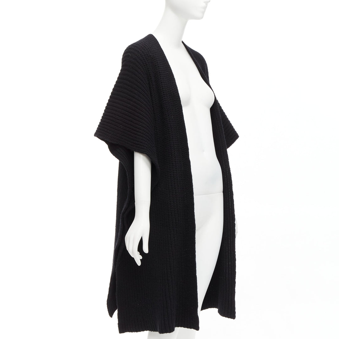 VALENTINO VLTN black 100% virgin wool logo back poncho cardigan M