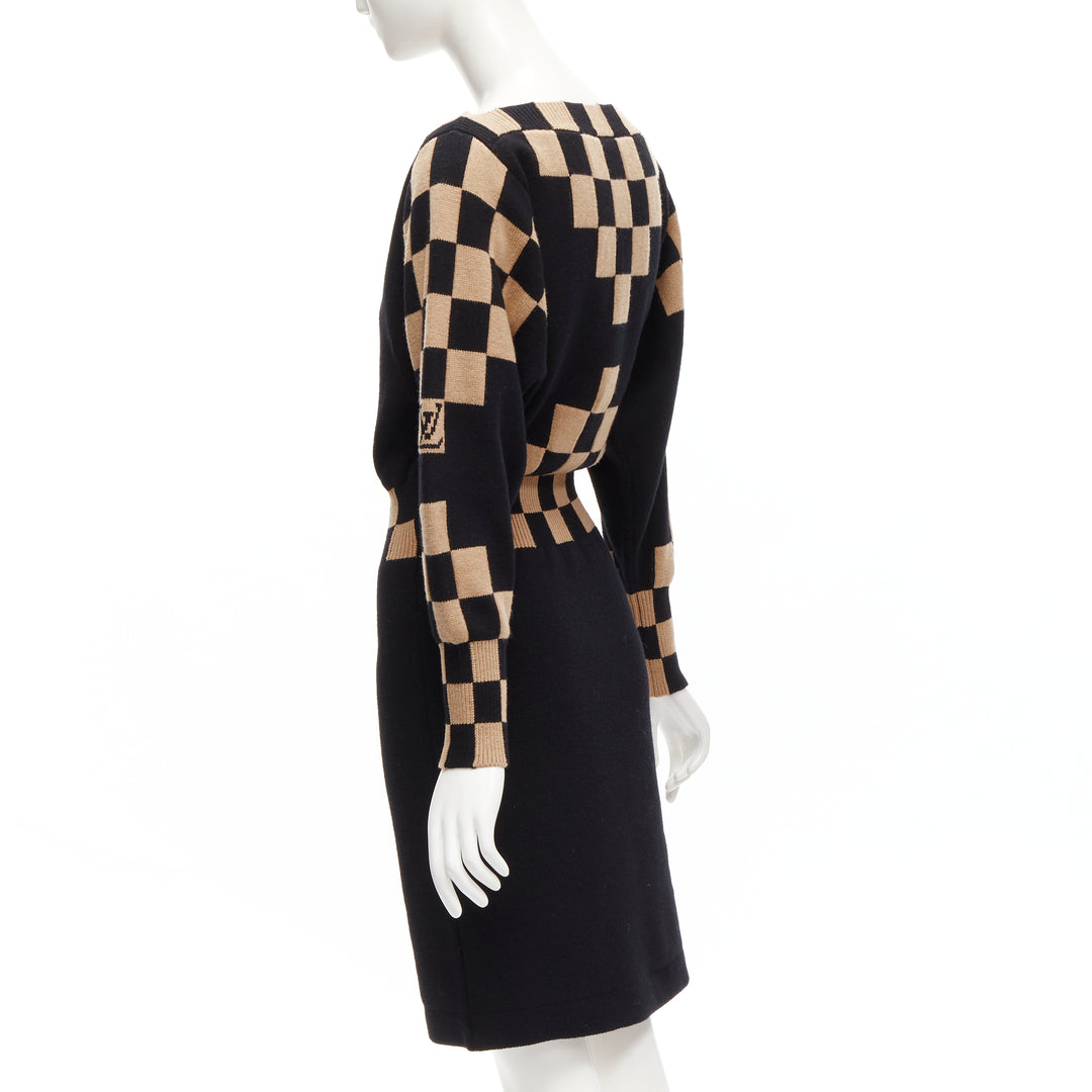 LOUIS VUITTON LV Damier wool cashmere pixel illusion knit dress S