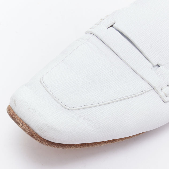 HERMES Echo Mocassins white leather cream studded back driving loafers EU37