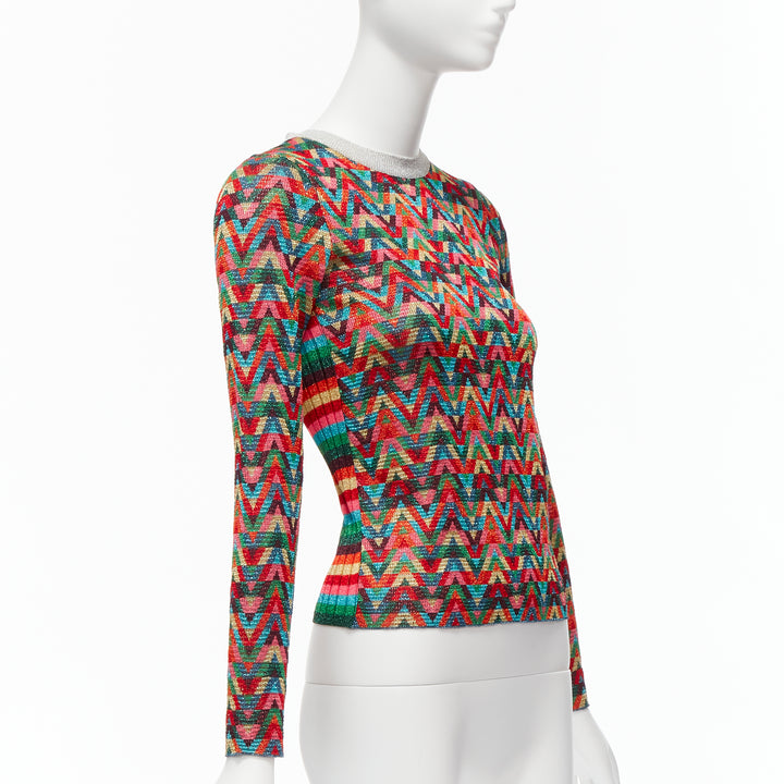 VALENTINO 2021 Optical VLOGO colorful lurex silver collar long sleeve sweater XS