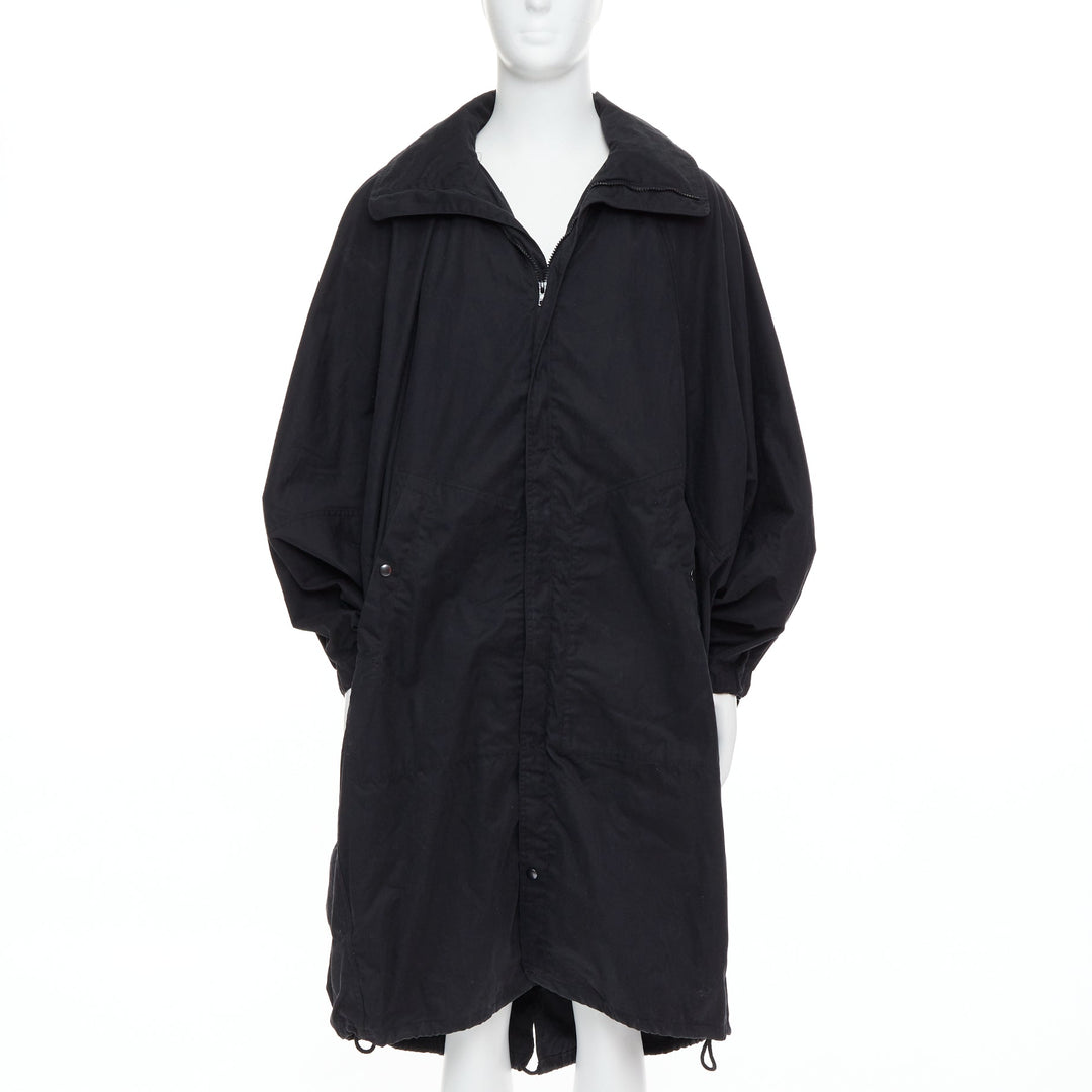 CHRISTOPHE LEMAIRE black cotton hooded cocoon anorak coat Sz 3 L