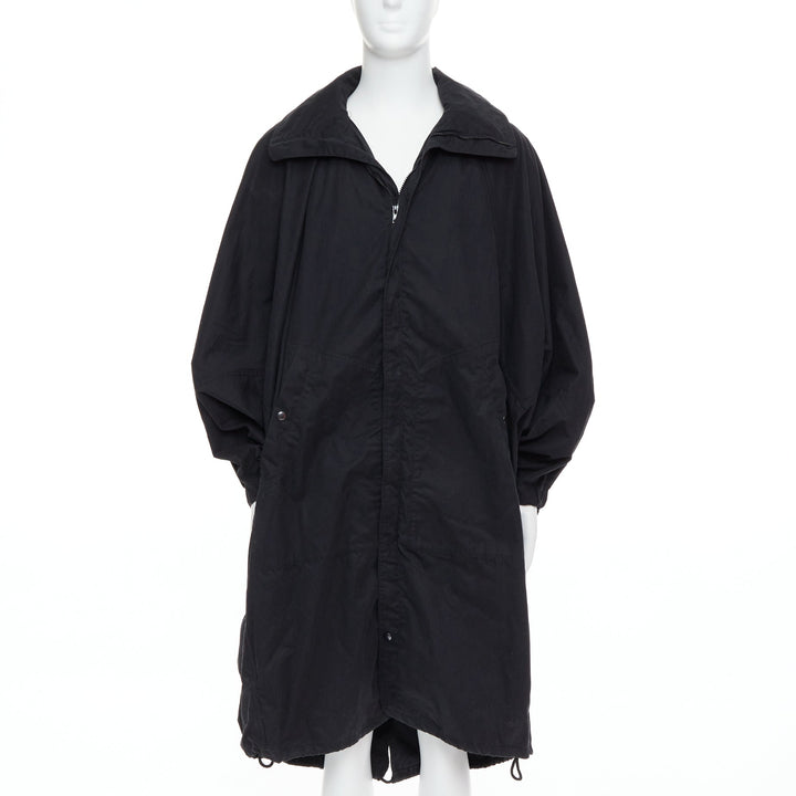 CHRISTOPHE LEMAIRE black cotton hooded cocoon anorak coat Sz 3 L