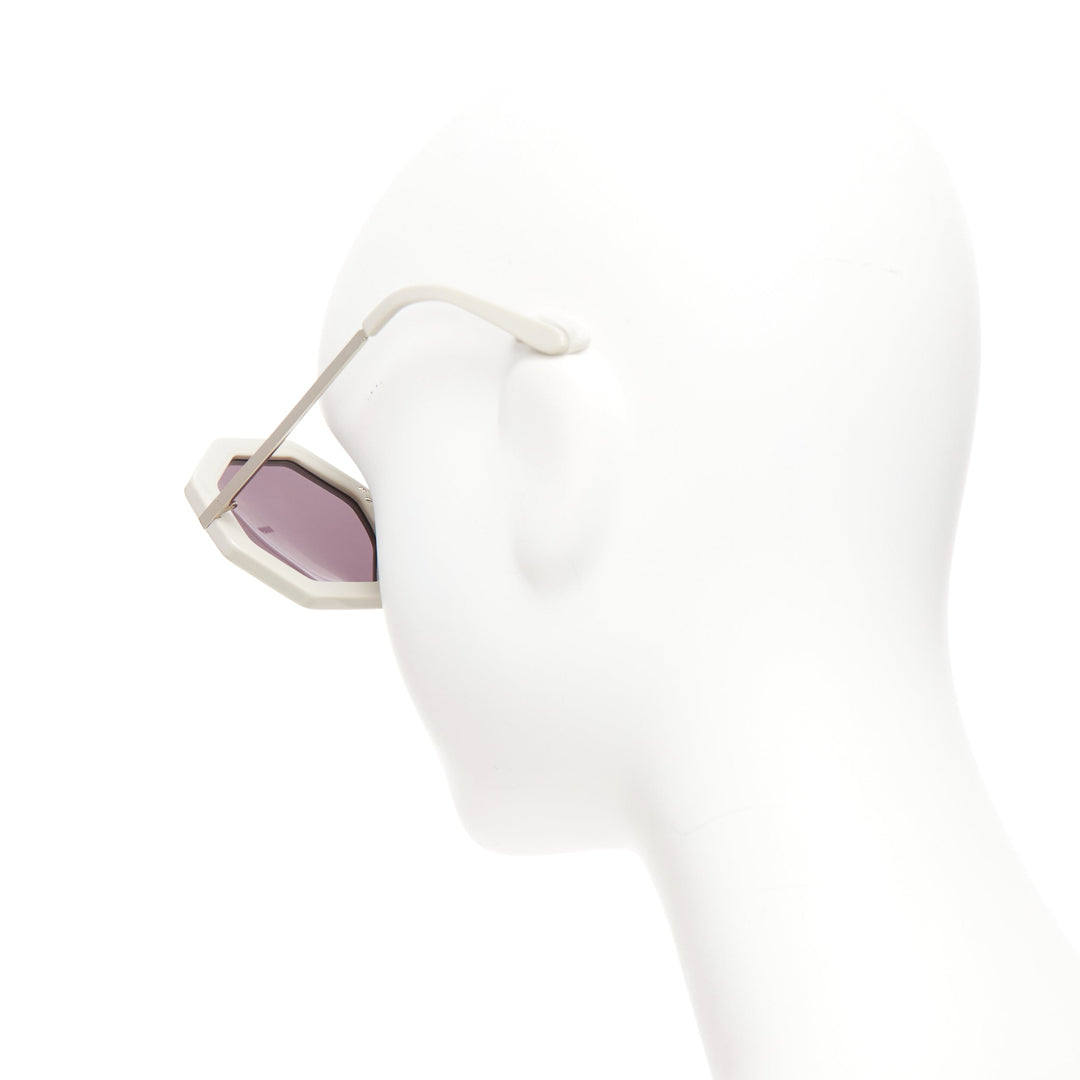 KAREN WALKER Moon Disco grey acetate handmade hexagon arrow sunglasses