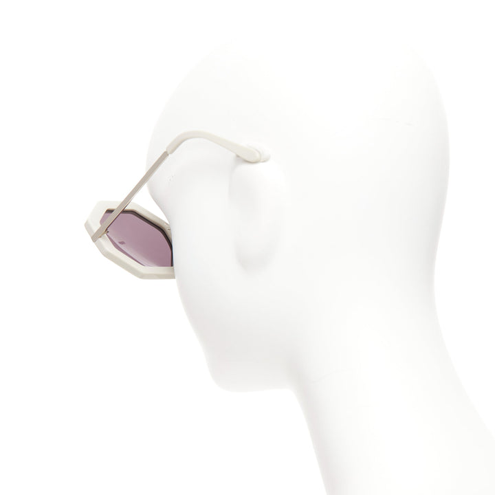 KAREN WALKER Moon Disco grey acetate handmade hexagon arrow sunglasses
