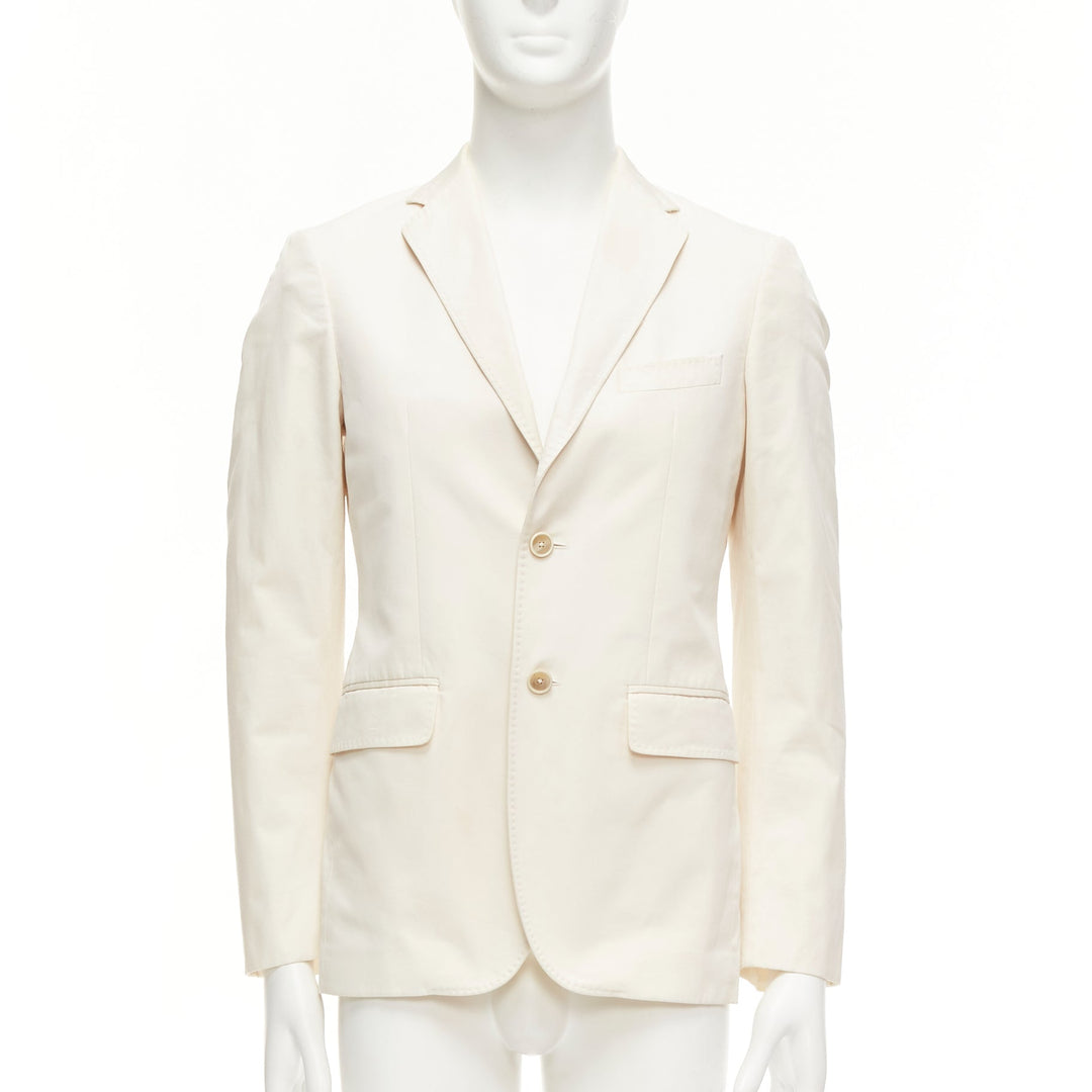 JIL SANDER cream cotton hand stitched lapel pocket single vent blazer IT46 S
