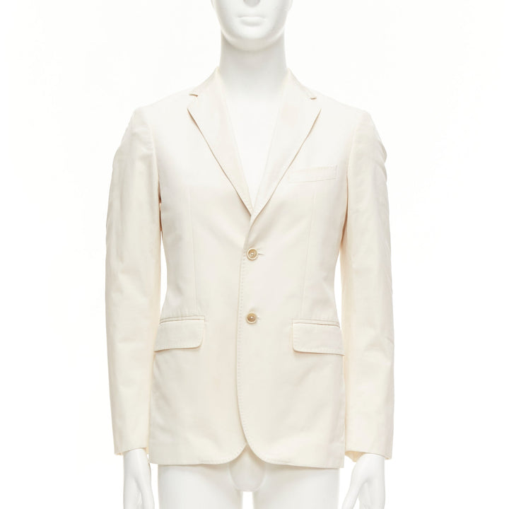 JIL SANDER cream cotton hand stitched lapel pocket single vent blazer IT46 S