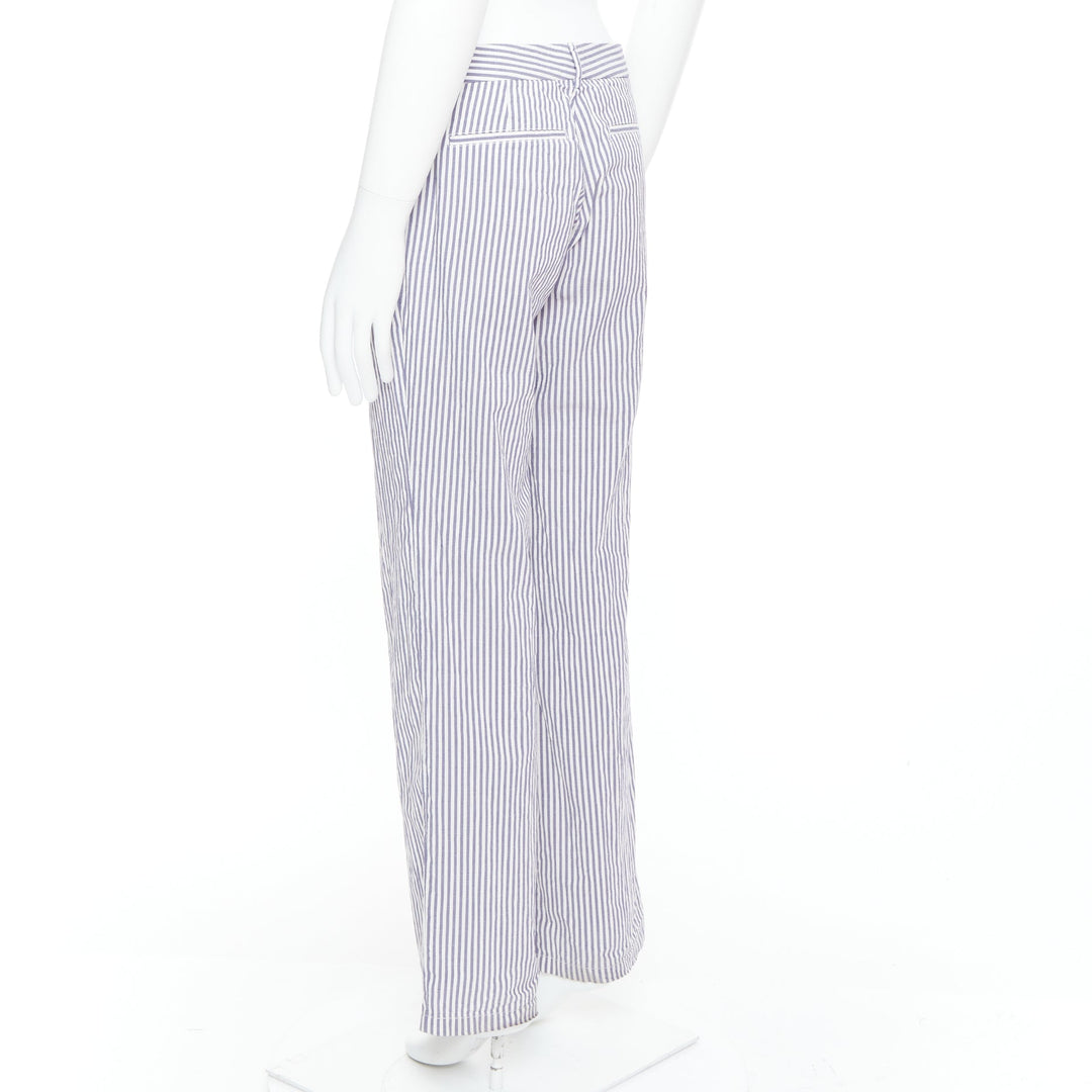 MAISON MARTIN MARGIELA white blue cotton stripe button fly wide pants IT46 S