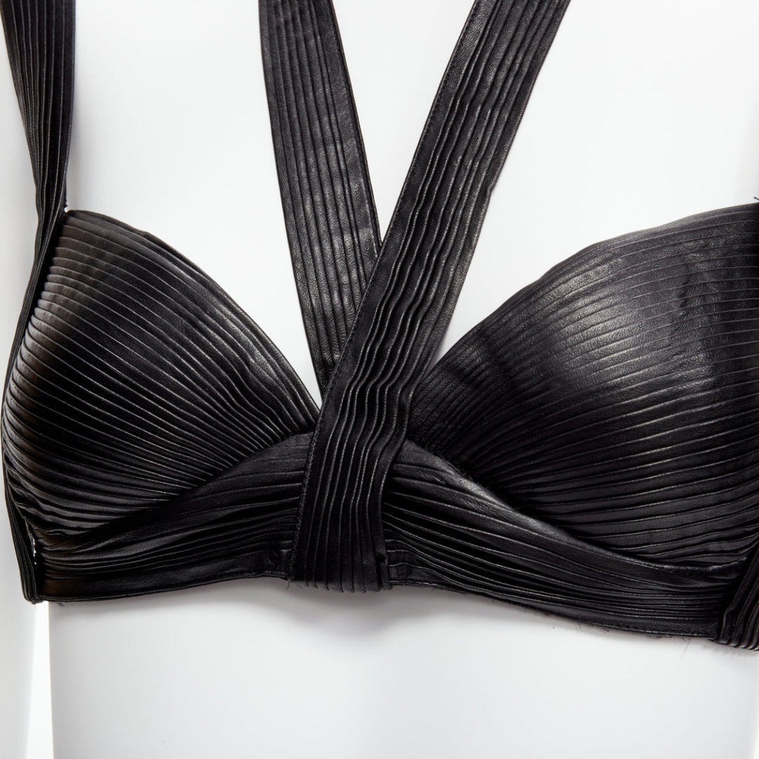 rare GIVENCHY Riccardo Tisci 2014 Runway black pleated leather harness bra top