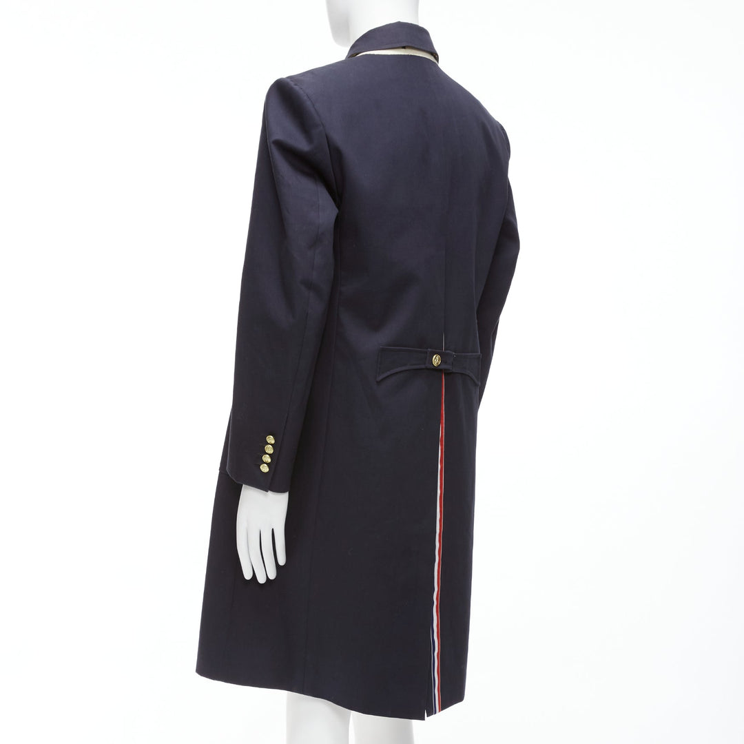 THOM BROWNE 2008 navy gold anchor button loop through boxy longline coat Sz.3 L