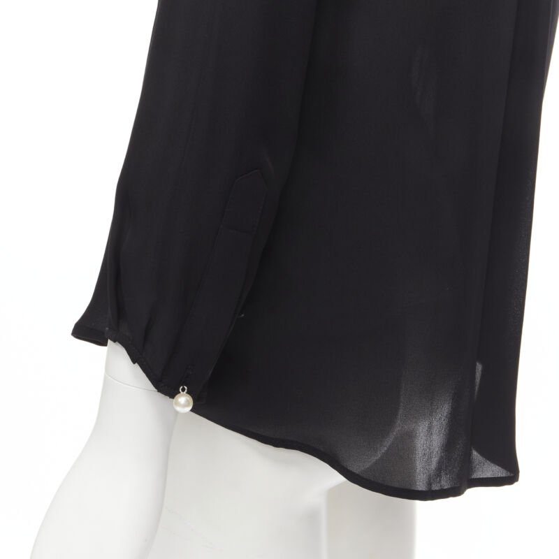 JW ANDERSON black silk pearl button layered collar blouse shirt UK8 S