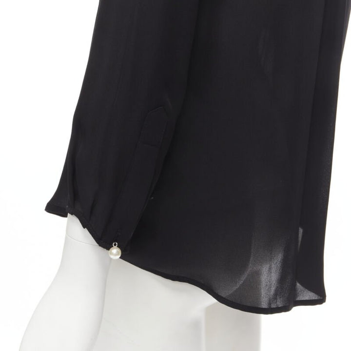 JW ANDERSON black silk pearl button layered collar blouse shirt UK8 S