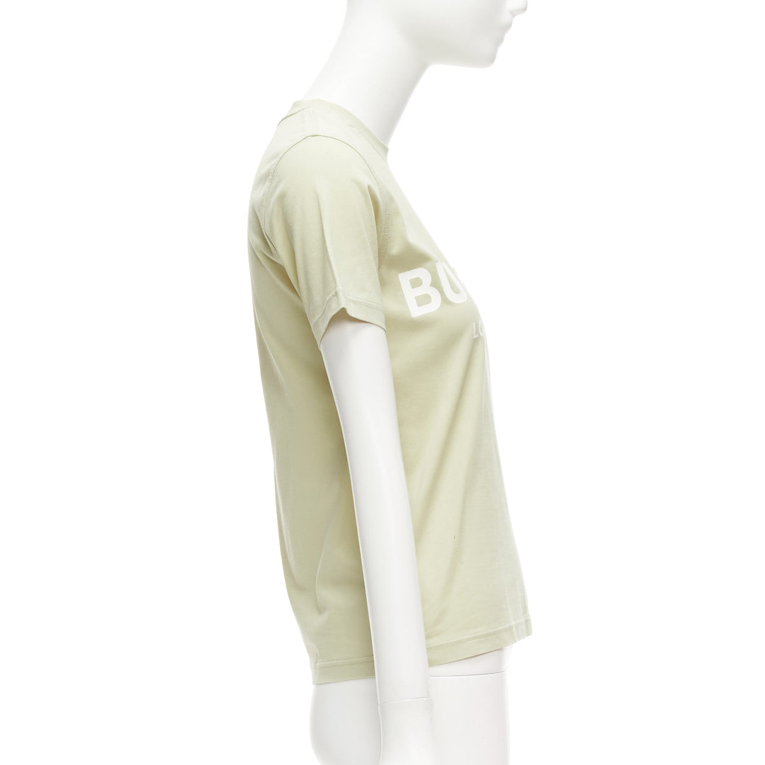 BURBERRY beige cotton white logo print slim fit short sleeve tshirt XS