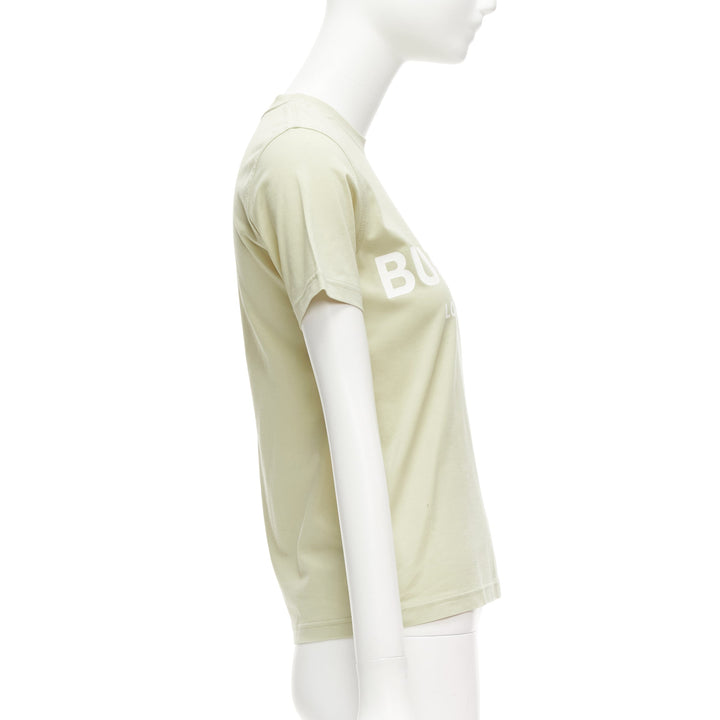 BURBERRY beige cotton white logo print slim fit short sleeve tshirt XS