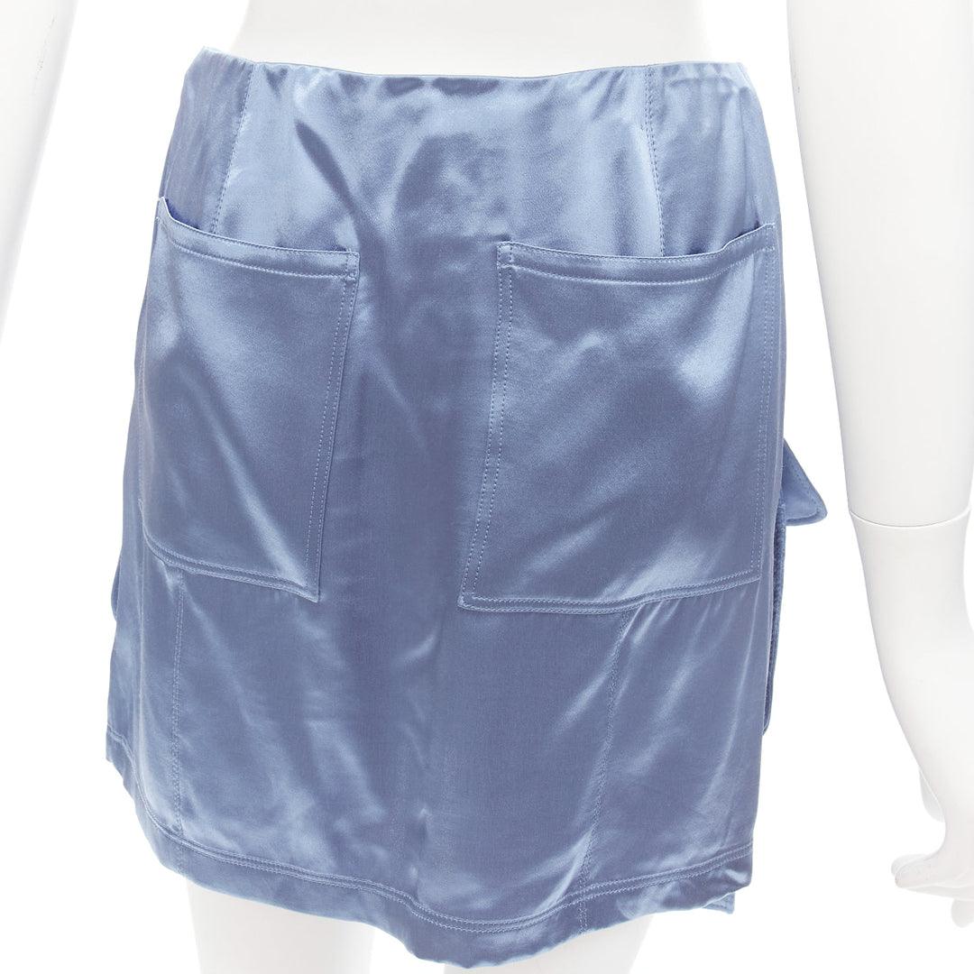 FENDI 2023 Runway Baguette blue satin FF buckle cargo pocket skirt IT38 XS
