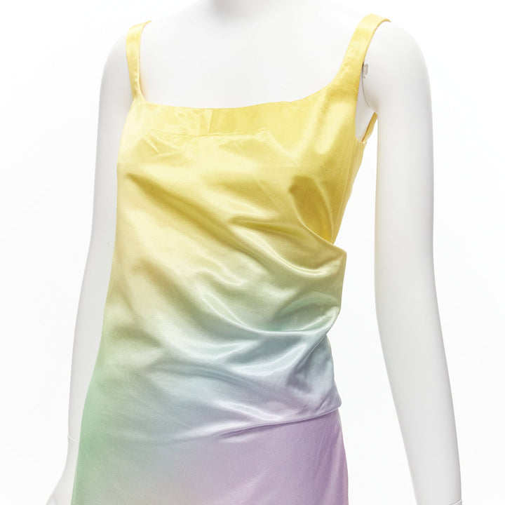MERYLL ROGGE 2021 Runway pastel rainbow ombre rainbow draped side dress FR36 S