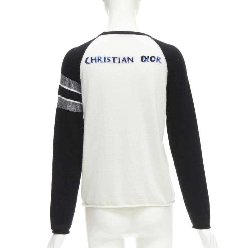 CHRISTIAN DIOR 2021 100% cashmere Heart Beat black white raglan top FR34 XS