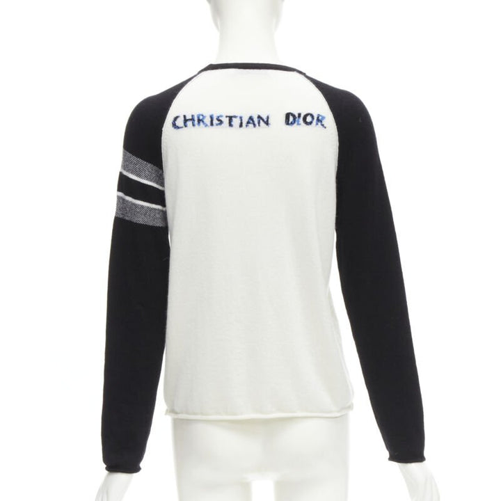 CHRISTIAN DIOR 2021 100% cashmere Heart Beat black white raglan top FR34 XS