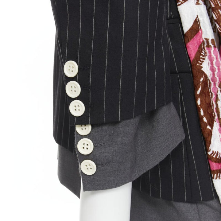 Runway COMME DES GARCONS 2007 double layer grey pinstripe draped blazer jacket M