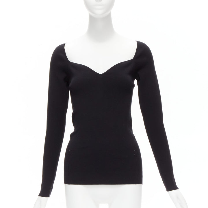 BALENCIAGA Demna black modal knit sweetheart neckline knitted top FR40 L