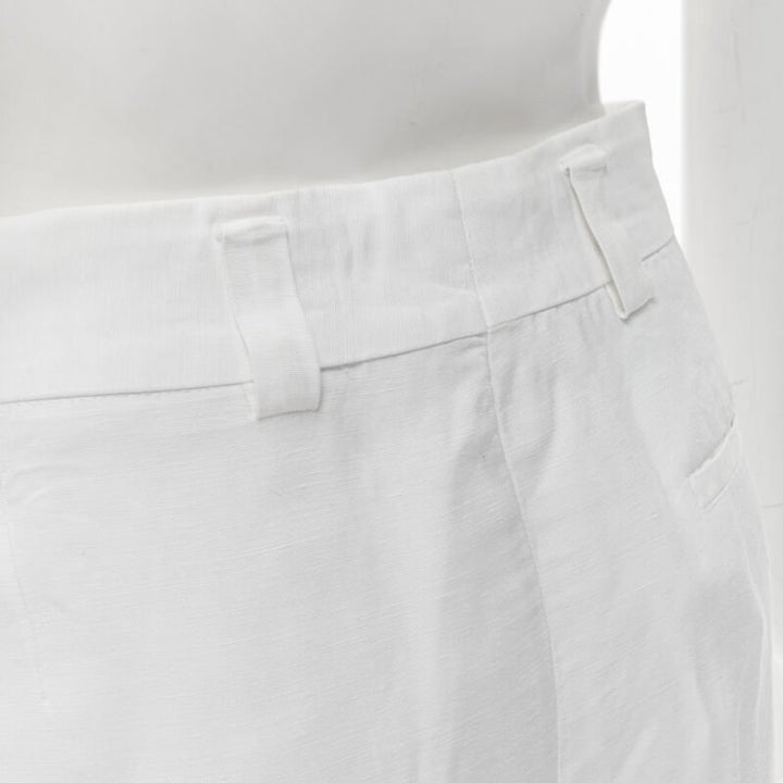 HAIDER ACKERMANN white grosgrain linen drop crotch cropped trousers FR38 S