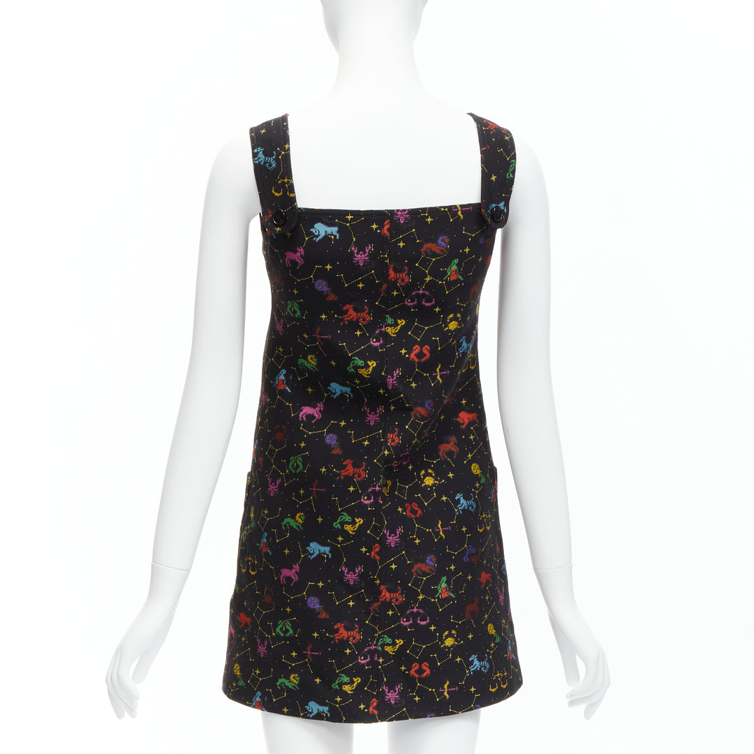 CHRISTIAN DIOR 2022 Pixel Zodiac black astrology jacquard zip mini dress FR34 XS