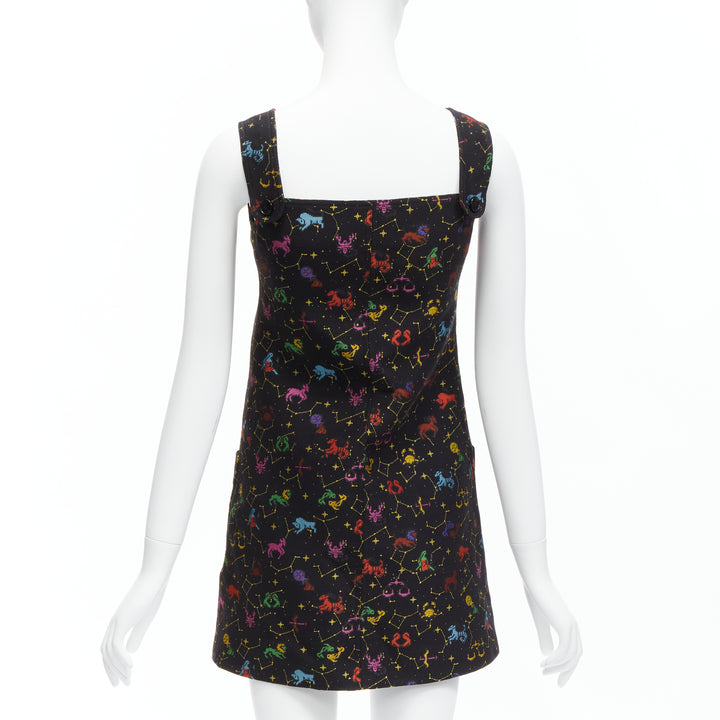 CHRISTIAN DIOR 2022 Pixel Zodiac black astrology jacquard zip mini dress FR34 XS