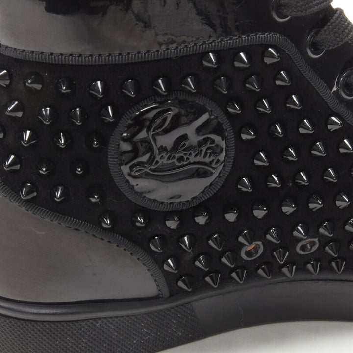 CHRISTIAN LOUBOUTIN Louis black velvet crystal spike stud high top sneaker EU41