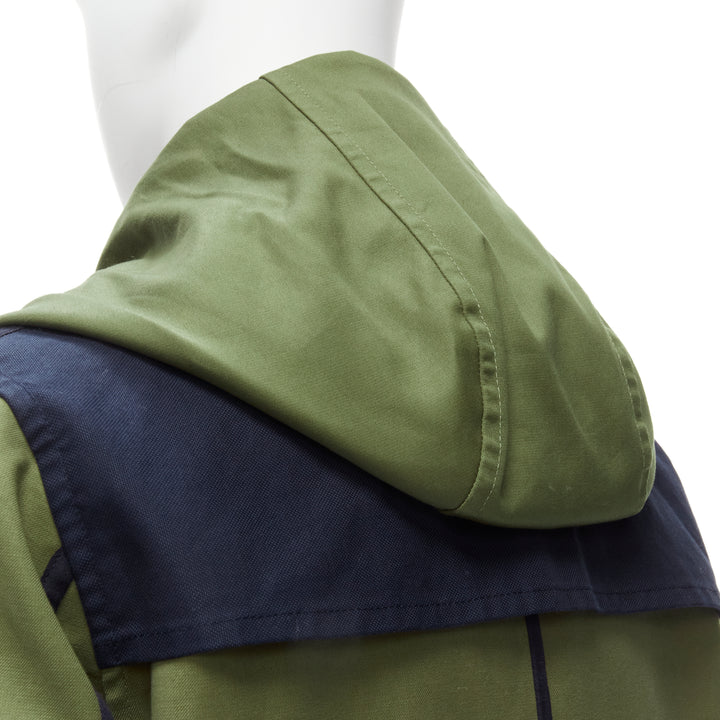 VALENTINO Reversible green navy cotton poplin oversized collar mid coat EU48 M