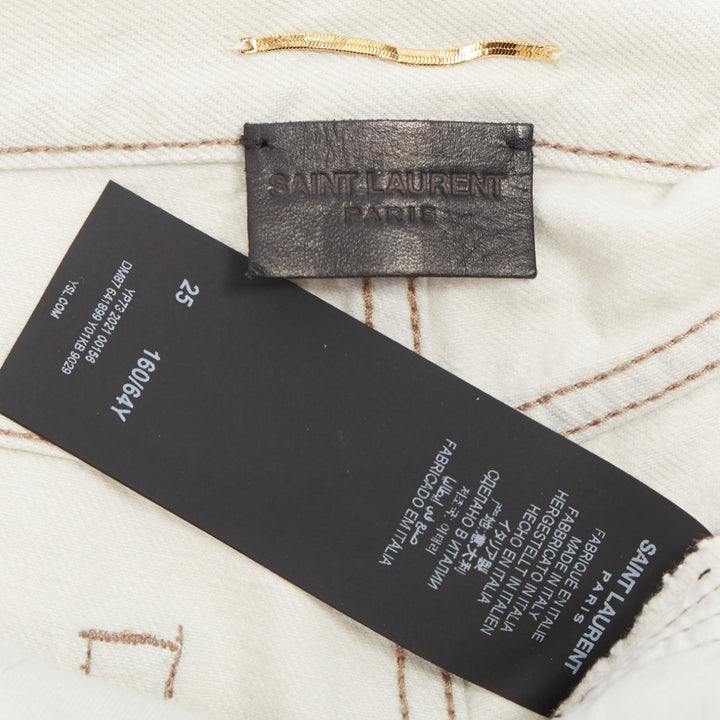 SAINT LAURENT 2021 light grey washed cotton distressed mini shorts 25"