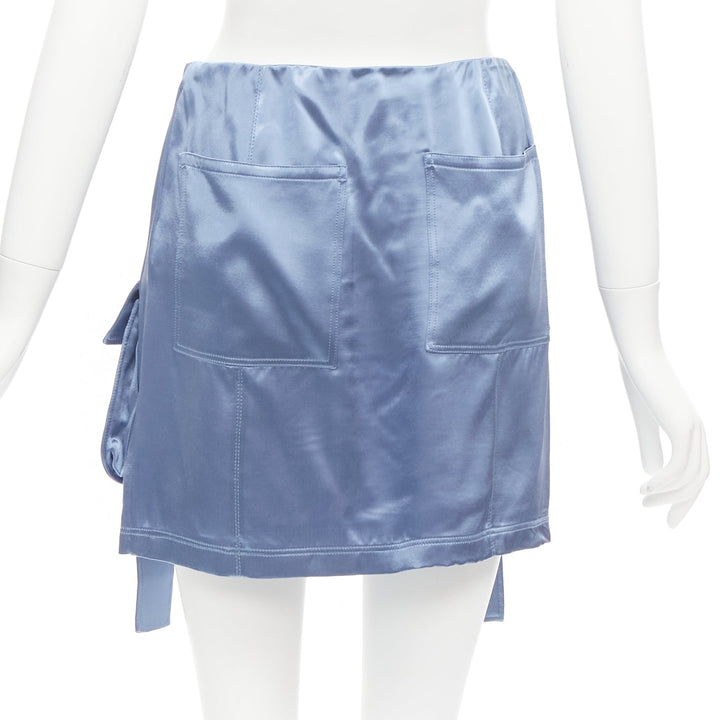 FENDI 2023 Runway Baguette blue satin FF buckle cargo pocket skirt IT38 XS