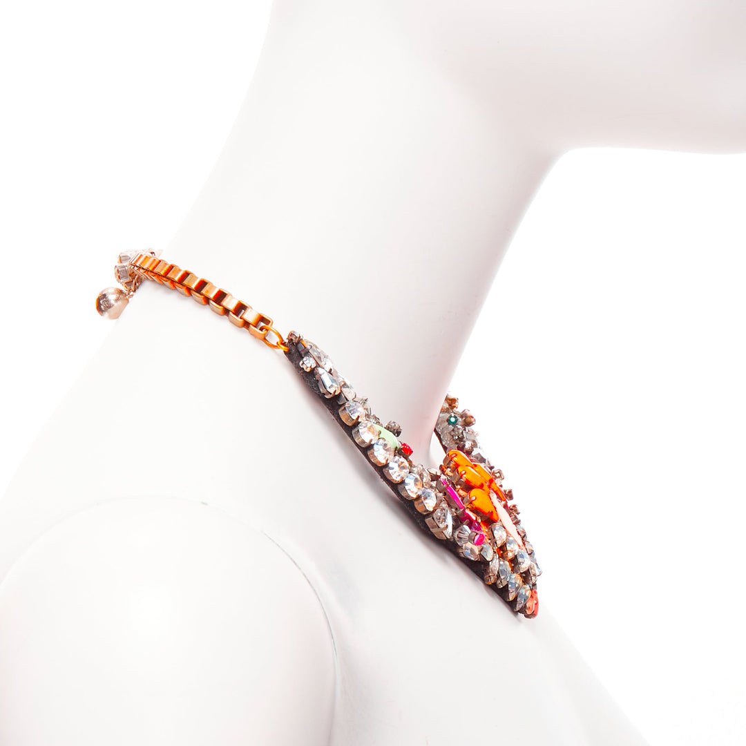 SHOUROUK neon orange pink clear crystals multi jewel short necklace