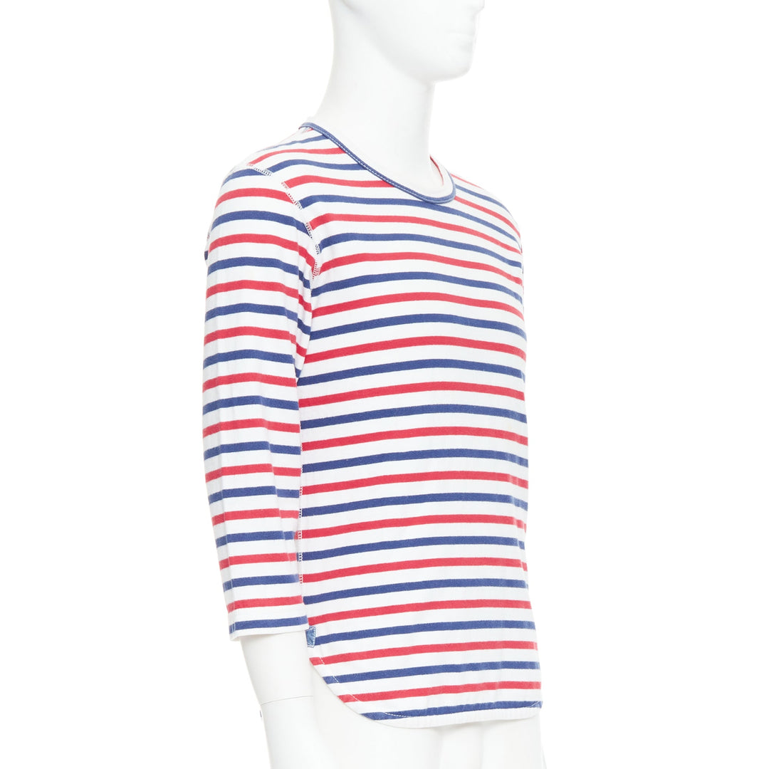 JUNYA WATANABE MAN 2011 red blue striped curved hem shirt S