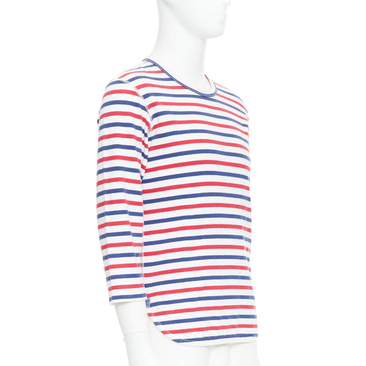 JUNYA WATANABE MAN 2011 red blue striped curved hem shirt S