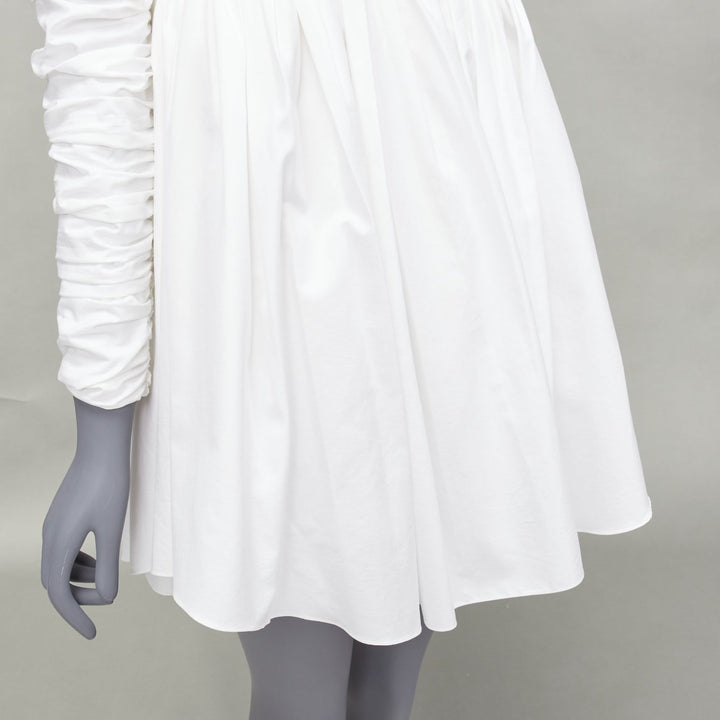 KHAITE Sueanne white ruched sleeve sweetheart empire corseted mini dress US2 S