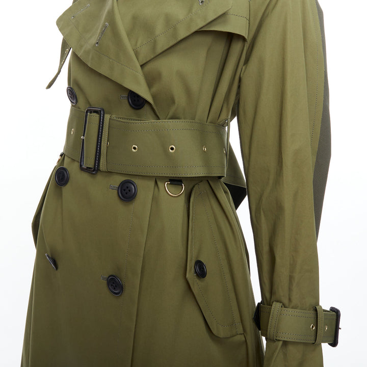 SACAI 2020 green cotton gabardine double layered belted trench coat JP1 S