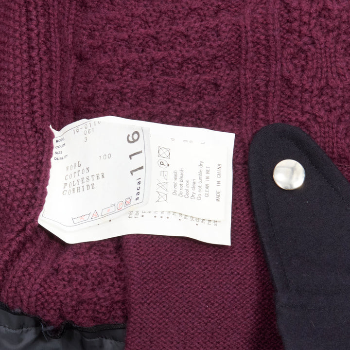 SACAI 2016 burgundy 100% wool cable knit layered hem cardigan JP3 L