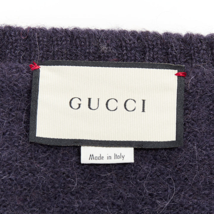 GUCCI navy green red striped embroidered logo crew sweater