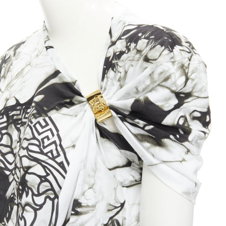 VERSACE Medusa gold ring marble black white tie dye tshirt IT38 S