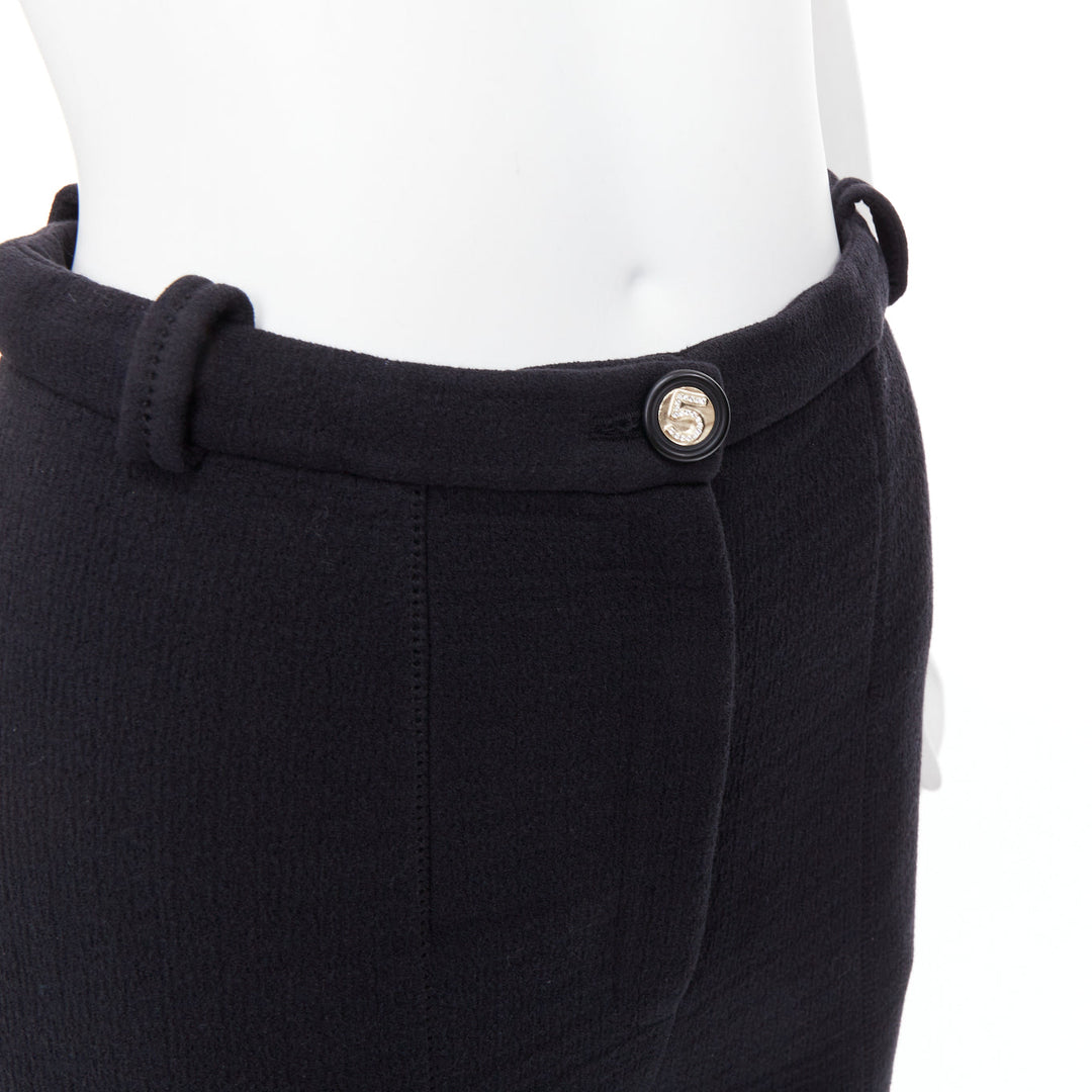 CHANEL black cotton blend 5 crystal button structured pants FR36 S